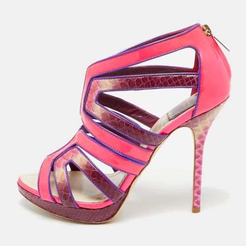 Size 38.5 Patent Leather and Python Leather Strappy Sandals - Dior - Modalova