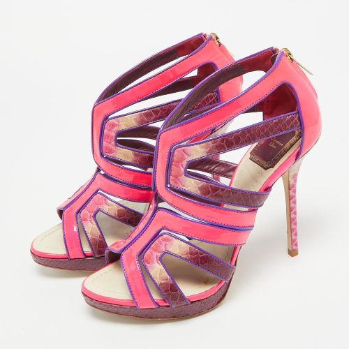 Size 38.5 Patent Leather and Python Leather Strappy Sandals - Dior - Modalova