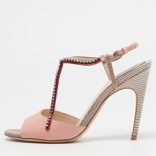Size 39.5 Lizard Embossed Leather Ankle Strap Sandals - Dior - Modalova