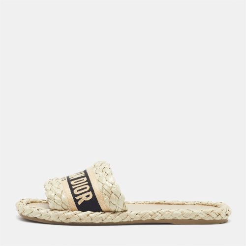 Dway Size 37 Canvas and Raffia Embroidered Logo Flat Slide - Dior - Modalova