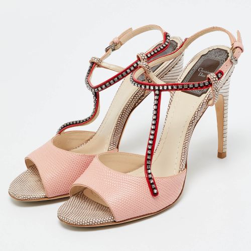 Size 37 Multicolor Lizard Embossed Leather Ankle Strap Sandals - Dior - Modalova