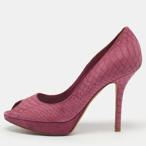 Miss Size 37 Python Embossed Leather Platform Peep Toe Pumps - Dior - Modalova