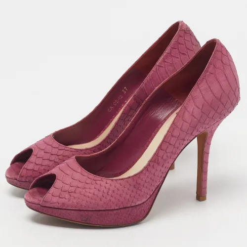 Miss Size 37 Python Embossed Leather Platform Peep Toe Pumps - Dior - Modalova