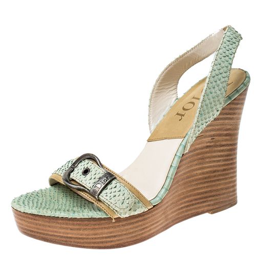 Christian Dior Green Python Slingback Wedge Platform Sandals Size 38 - Dior - Modalova