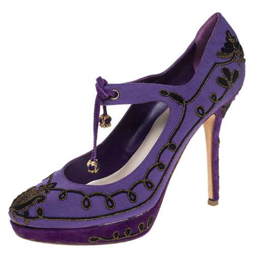 Dior Purple Embroidered Canvas Tie Platform Pumps Size 39 - Dior - Modalova