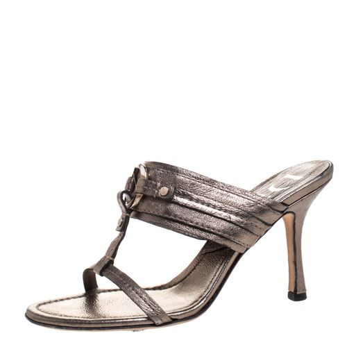 Dior Metallic Leather T Strap Slide Sandals Size 37 - Dior - Modalova