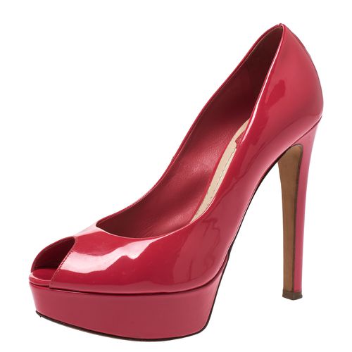 Christian Dior Pink Patent Leather Peep Toe Platform Pumps Size 37.5 - Dior - Modalova