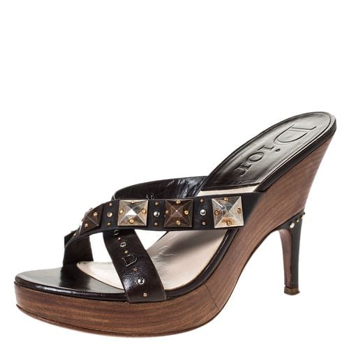 Dior Brown Leather Studded Cross Strap Platform Sandals Size 38 - Dior - Modalova