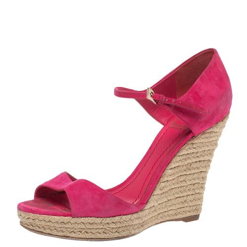 Dior Pink Suede Optique Wedge Ankle Strap Sandals Size 39.5 - Dior - Modalova