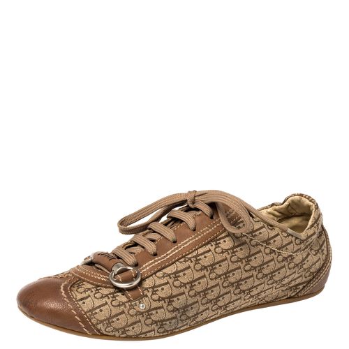 Dior Brown Leather and Diorissimo Canvas Low Top Sneakers Size 37 - Dior - Modalova