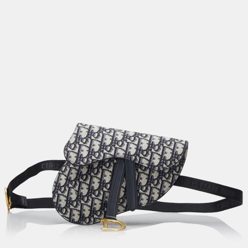 Navy Oblique Canvas Saddle Belt Bag - Dior - Modalova