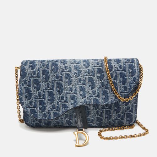 Dior Blue Oblique Denim Medium Chain Saddle Pouch - Dior - Modalova