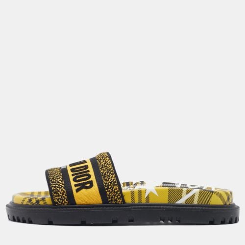 Dior Yellow/Black Embroidered Canvas Dway Pool Slides Size 36.5 - Dior - Modalova