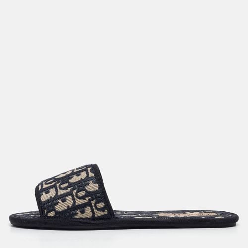 Dior Navy Blue/Cream Jacquard Flat Slides Size 37.5 - Dior - Modalova