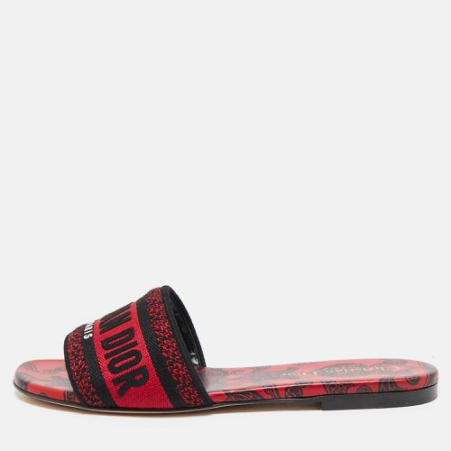 Dior Red/Black Embroidered Canvas Dway Slide Flats Size 36 - Dior - Modalova