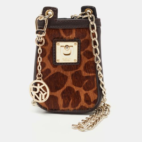 DKNY Brown Leopard Print Calfhair and Leather Chain Phone Case - Dkny - Modalova