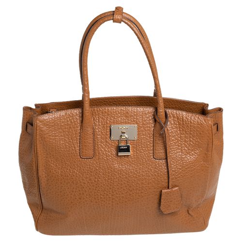 Caramel Pebbled Leather Padlock Tote - Dkny - Modalova