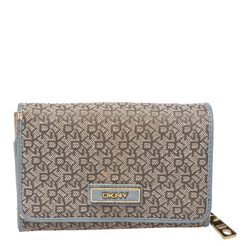 Dkny Grey Monogram Canvas And Leather Flap Wallet - Dkny - Modalova