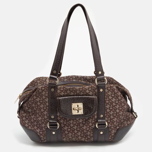 DKNY Dark Brown Monogram Canvas And Leather Satchel - Dkny - Modalova