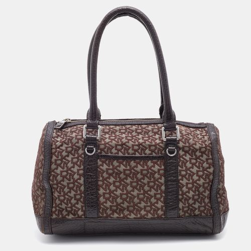 DKNY Dark Brown Signature Canvas and Leather Satchel - Dkny - Modalova