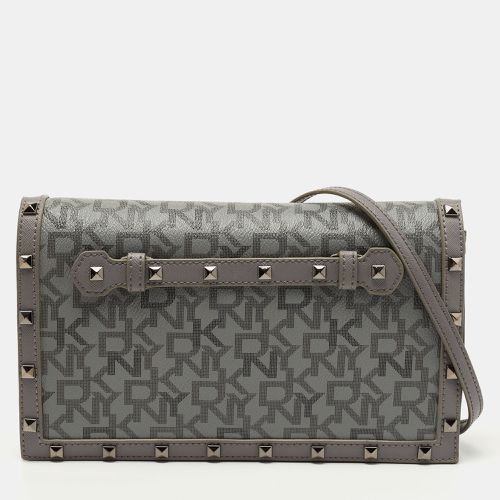 DKNY Grey Signature Coated Canvas Studded Flap Shoulder Bag - Dkny - Modalova