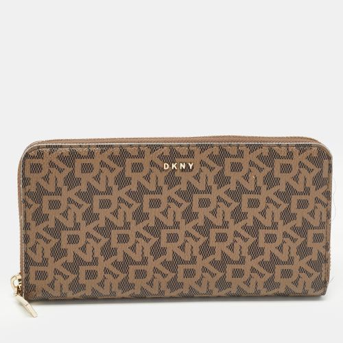 DKNY Brown Signature Coated Canvas Zip Around Continental Wallet - Dkny - Modalova