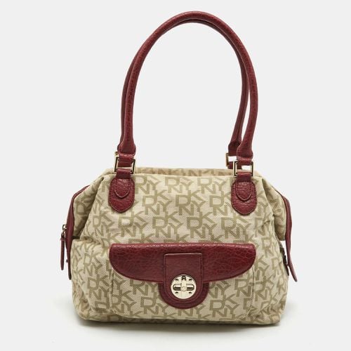 DKNY Red/Beige Monogram Canvas and Leather Turnlock Pocket Satchel - Dkny - Modalova