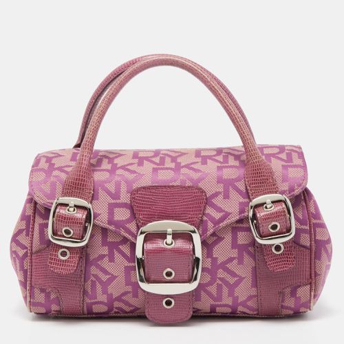 Dkny Magenta Signature Canvas and Lizard Embossed Leather Buckle Flap Satchel - Dkny - Modalova