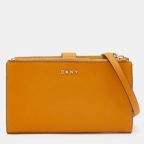 Mustard Leather Double Zip Crossbody Bag - Dkny - Modalova