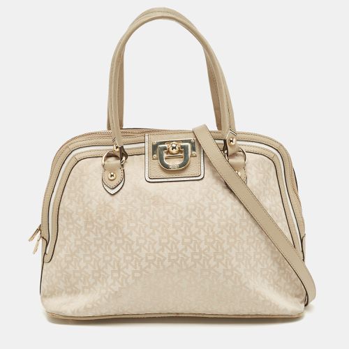 DKNY Cream/Beige Signature Canvas and Leather Dome Satchel - Dkny - Modalova