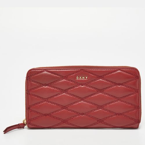 DKNY Red Quilted Leather Zip Around Compact Wallet - Dkny - Modalova