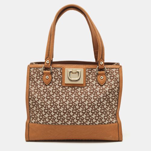 DKNY Brown/Beige Signature Canvas and Leather Tote - Dkny - Modalova