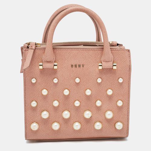 DKNY Pink Textured Leather Pearl Embellished Double Zip Tote - Dkny - Modalova