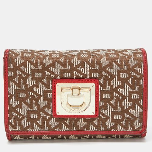 DKNY Beige/Red Signature Canvas and Leather French Wallet - Dkny - Modalova