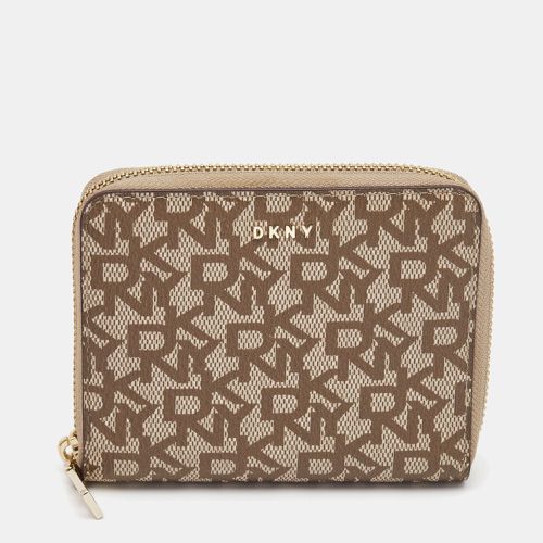 DKNY Beige/Brown Signature Coated Canvas Zip Around Continental Wallet - Dkny - Modalova