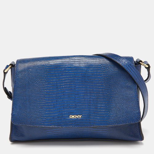 DKNY Blue Croc Embossed Leather Bryant Flap Crossbody Bag - Dkny - Modalova