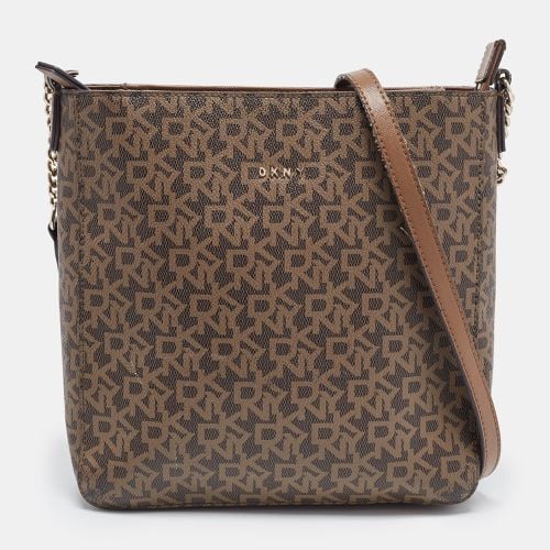 DKNY Brown Signature Coated Canvas and Leather Zip Messenger Bag - Dkny - Modalova