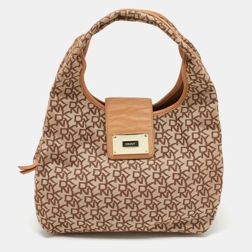 DKNY Beige Signature Fabric and Leather Town and Country Hobo - Dkny - Modalova