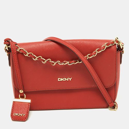 DKNY Brick Red Saffiano Leather Bryant Flap Shoulder Bag - Dkny - Modalova