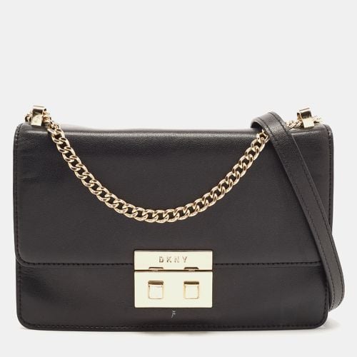 DKNY Black Leather Pushlock Flap Chain Crossbody Bag - Dkny - Modalova