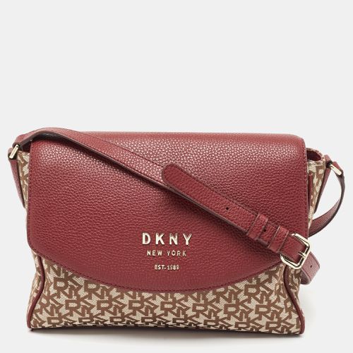 DKNY Burgundy/Beige Signature Canvas and Leather Noho Shoulder Bag - Dkny - Modalova