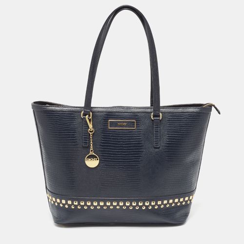 DKNY Navy Blue Lizard Embossed Leather Studded Zip Tote with Wallet - Dkny - Modalova