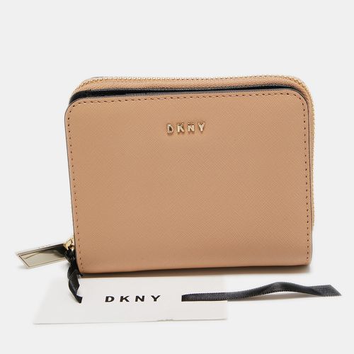 DKNY Beige Saffiano Leather Zip Around Compact Wallet - Dkny - Modalova