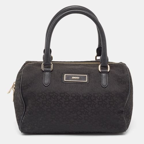 DKNY Black Monogram Canvas and Leather Logo Satchel - Dkny - Modalova