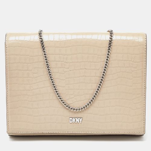 Croc Embossed Leather Logo Flap Chain Shoulder Bag - Dkny - Modalova