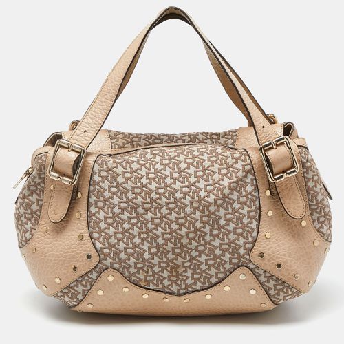 DKNY Beige Signature Canvas and Leather Studded Hobo - Dkny - Modalova