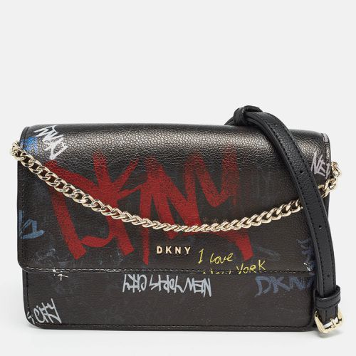 Leather Graffiti Print Flap Crossbody Bag - Dkny - Modalova