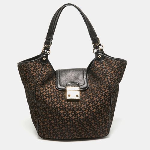 DKNY Black/Brown Monogram Jacquard Fabric and Leather Tote - Dkny - Modalova