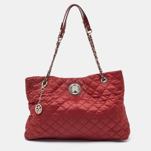 DKNY Red Quilted Nylon and Leather Logo Chain Tote - Dkny - Modalova