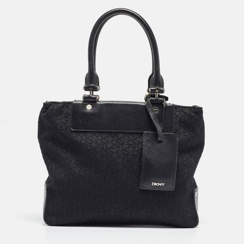 DKNY Black Monogram Canvas and Leather Tote - Dkny - Modalova